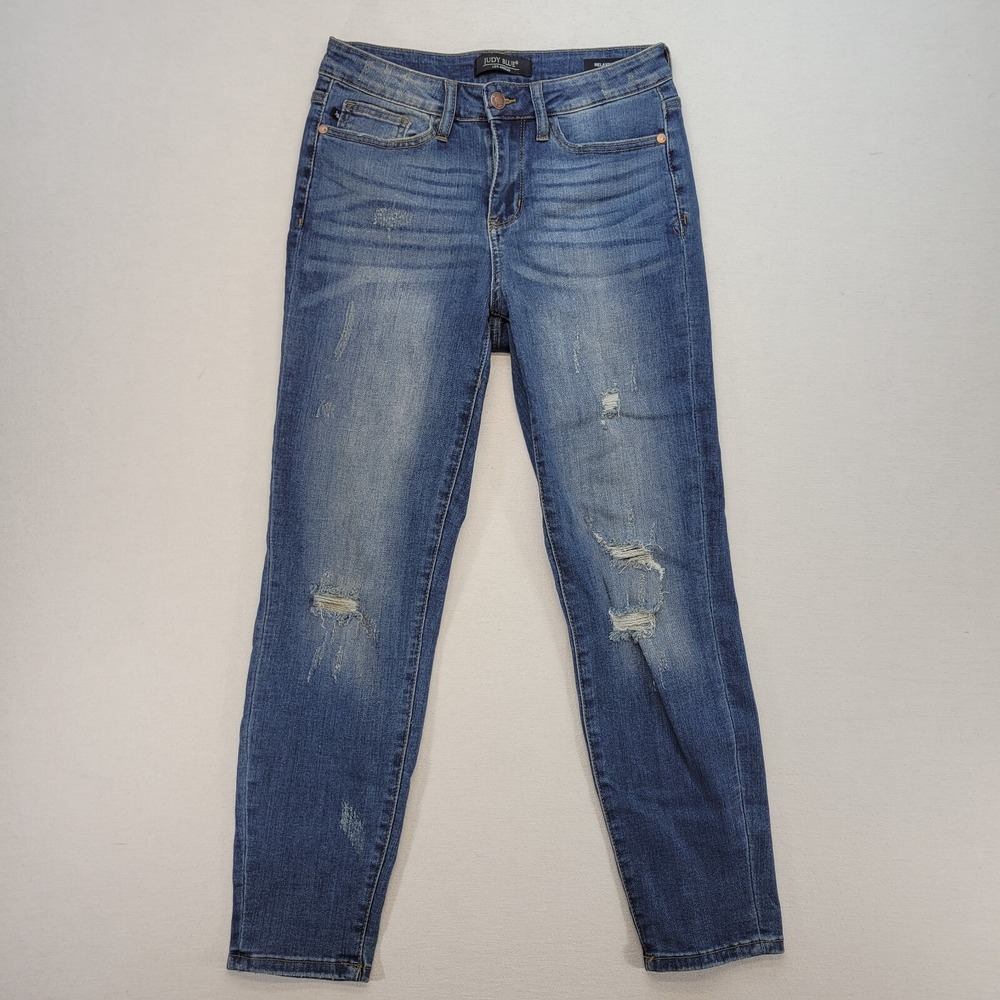 Judy Blue Distressed Dark Blue Ankle Jeans